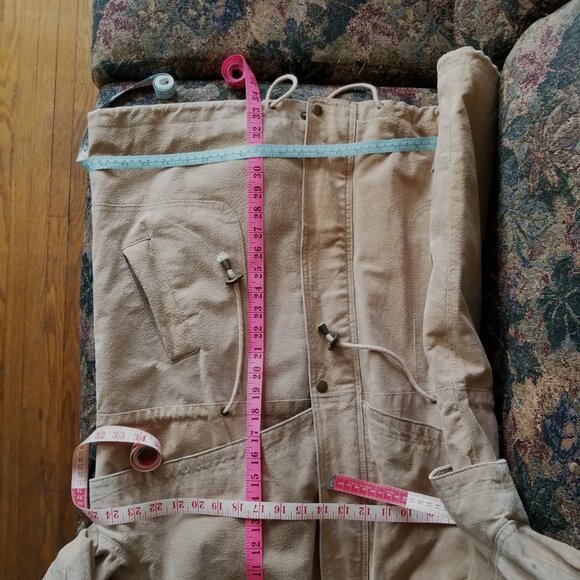 Vintage 80s, suede leather coat, fur fabric lined hood, XL by Weather Spirits - Picture 12 of 15